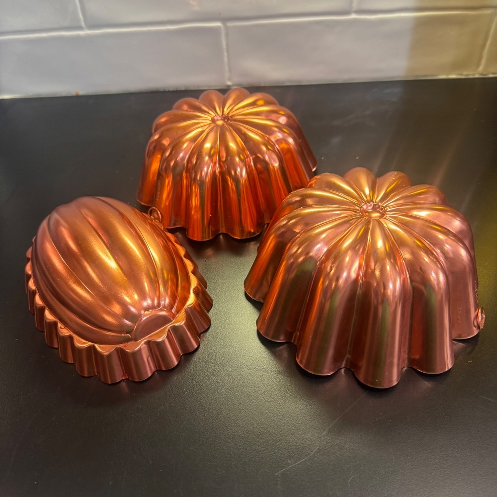 Copper Tone Aluminum Gelatin Molds Set of 3 Scalloped Fluted Vintage Style Decor